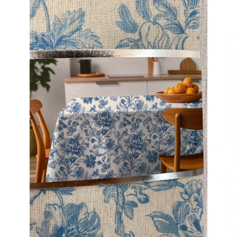 Badgley Mischka Tablecloth 60x84 Blue Floral Water Resistant Indoor Outdoor